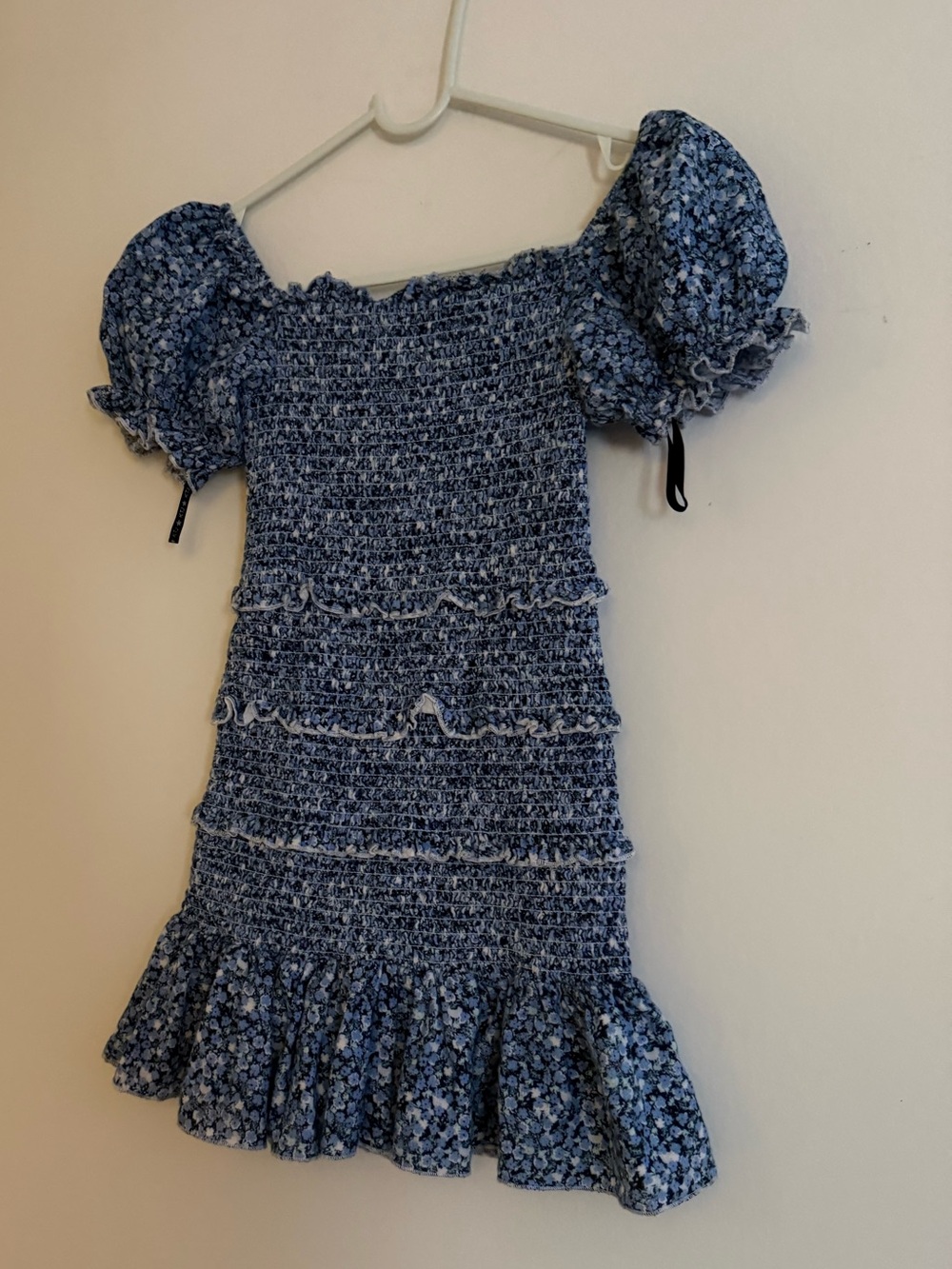 Katie J NYC Blue Floral Smocked Puff-Sleeve Dress